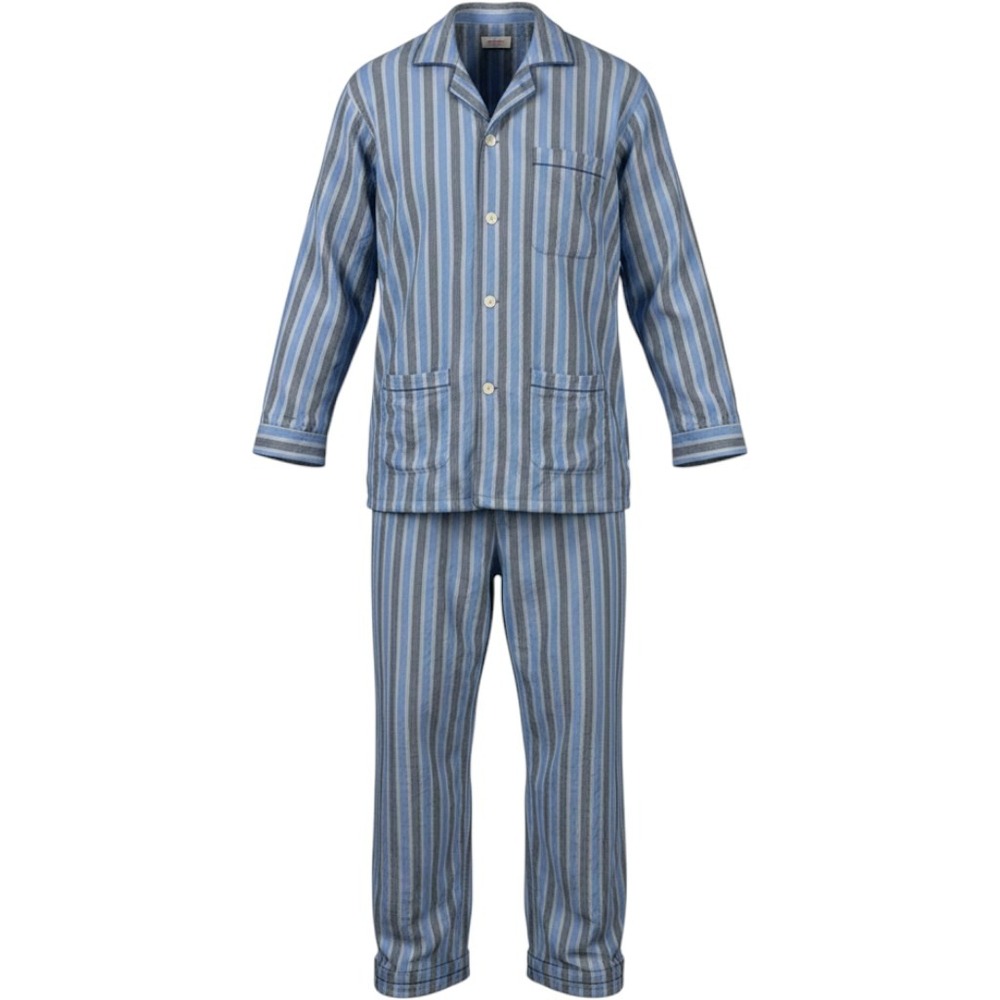 Derek Rose London Mens Blue Striped 100% Cotton Pajama Set Size L UK 42 EU 52